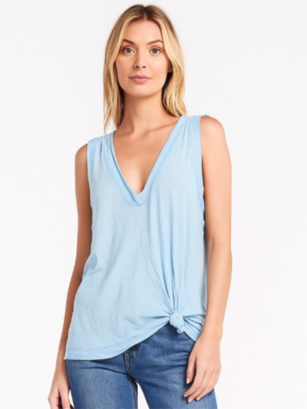 NEW Free People Movement Small Sky Blue Tank Cotton Modal Deep V-Neck BOHO